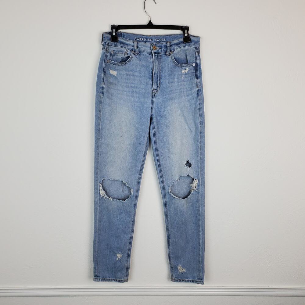 American Eagle Mom Jeans Denim Distressed Boho Destroyed High Waisted Size 4